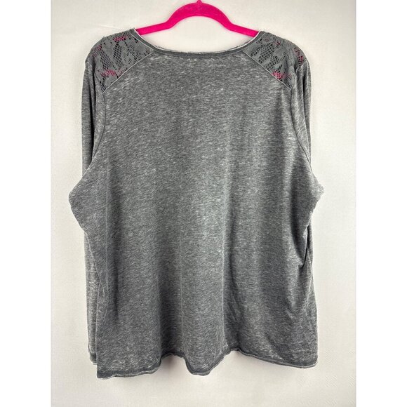 Tru Self Gray Lace Accent V-Neck Long Sleeve Top Size 2X - Picture 4 of 4
